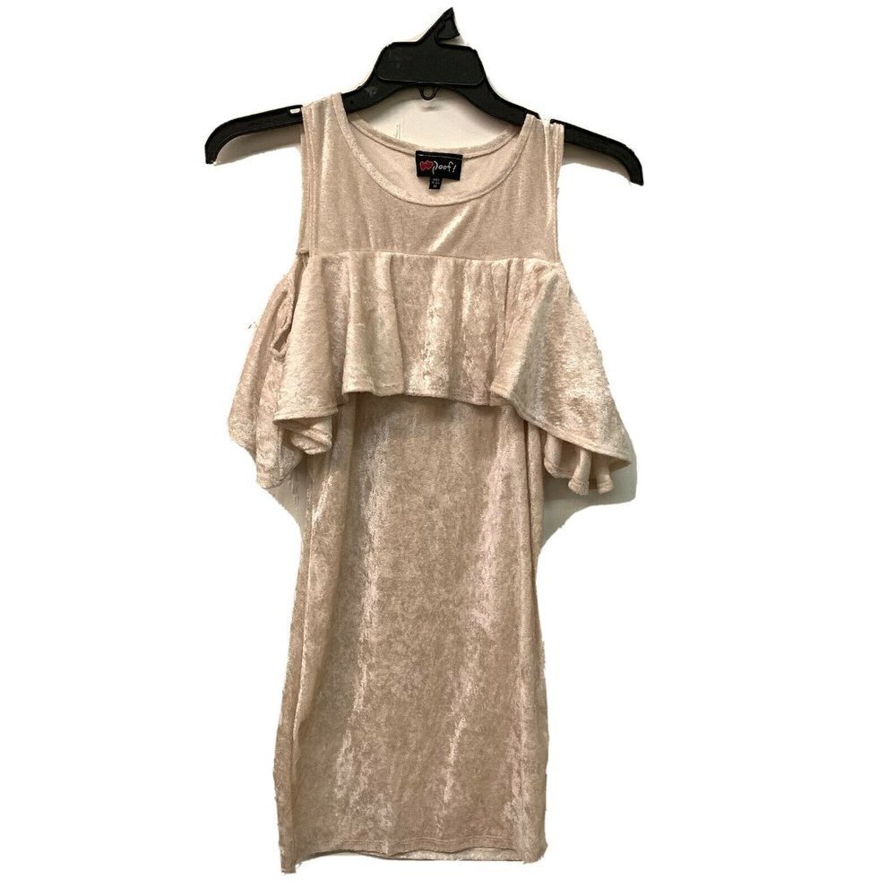 Poof Girls Beige Velvet Tiered Cold Shoulder Holiday Party Dress